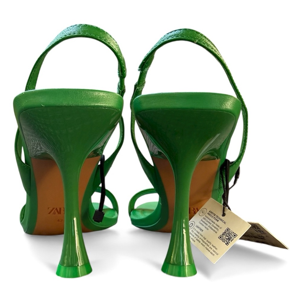 Zara Green Slingback Heeled Leather Sandals Women’s size 42 - Picture 12 of 15